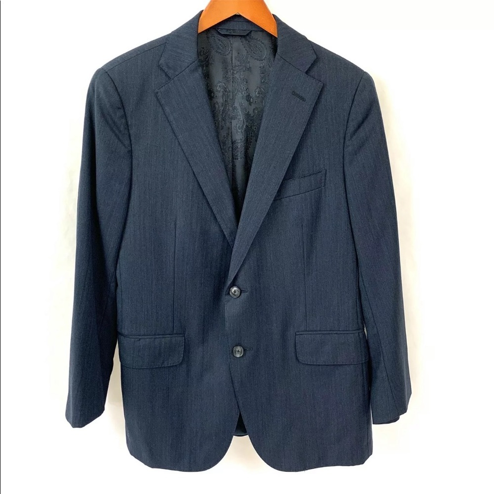 Large Astor & Black Men Blazer Gray Blue Pinstripe